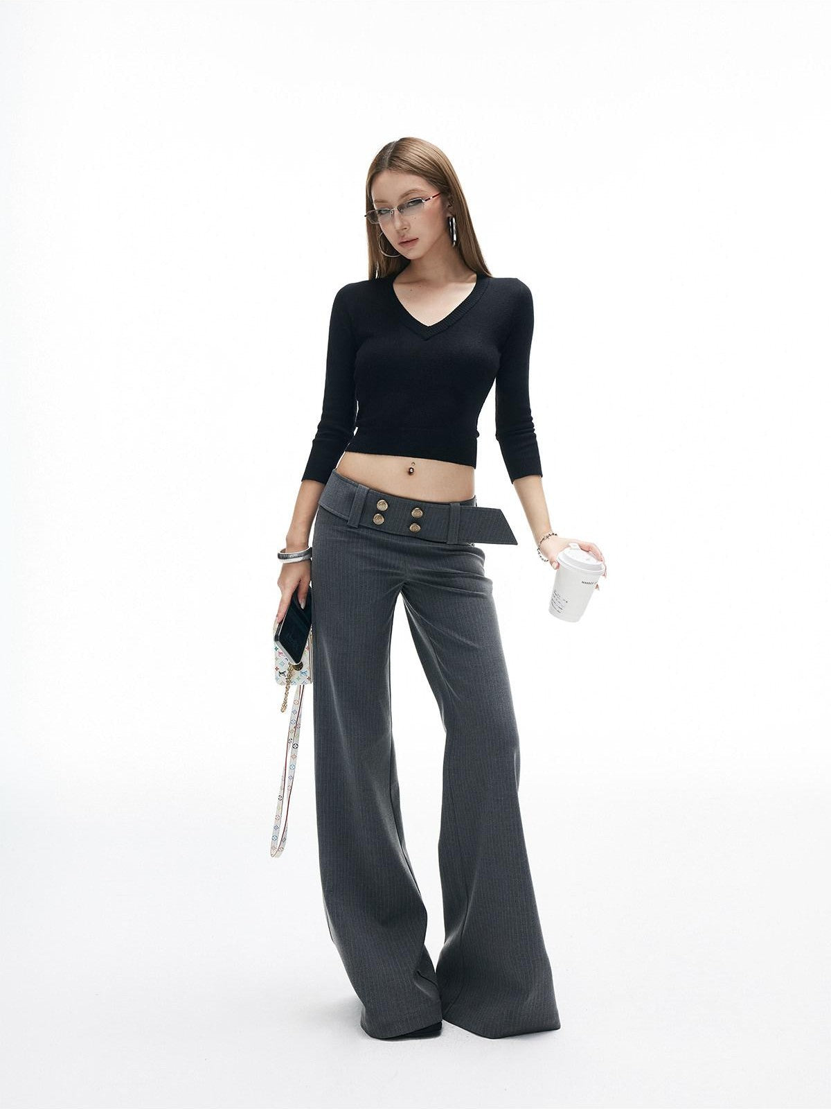 iamxiaa Cropped V-neck Dense Knit Slim Fit Women&
