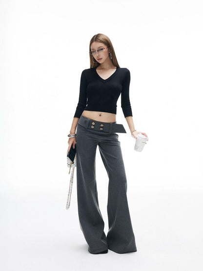 iamxiaa Cropped V-neck Dense Knit Slim Fit Women&