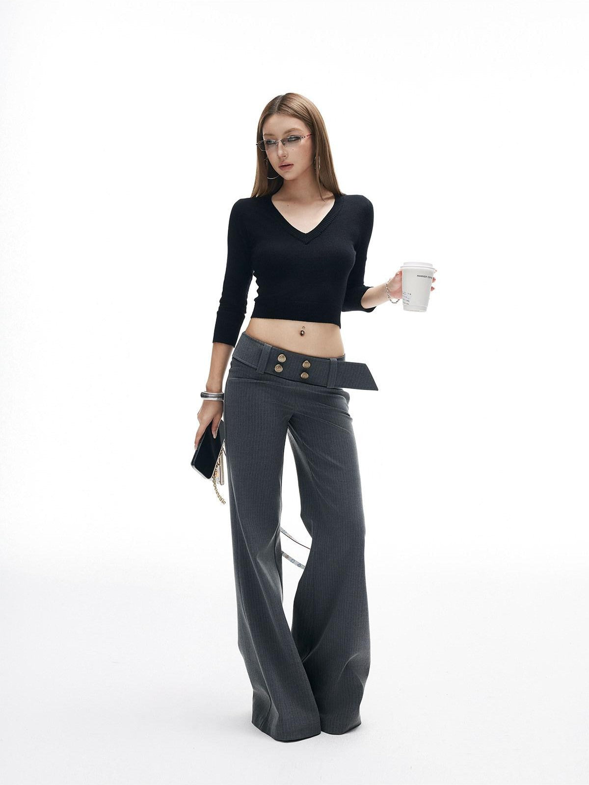 iamxiaa Cropped V-neck Dense Knit Slim Fit Women&