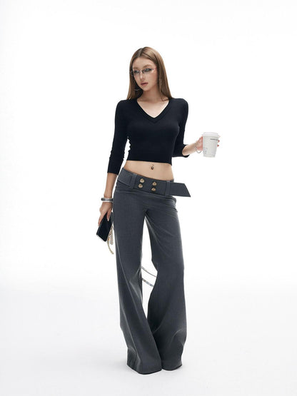iamxiaa Cropped V-neck Dense Knit Slim Fit Women&