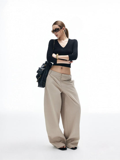 iamxiaa Cropped V-neck Dense Knit Slim Fit Women&