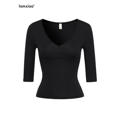 iamxiaa_Crossover_V-neck_Slim_Fit_Wide_Cuff_Women&