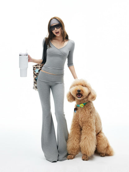 iamxiaa Crossover V-neck Slim Fit Wide Cuff Women&