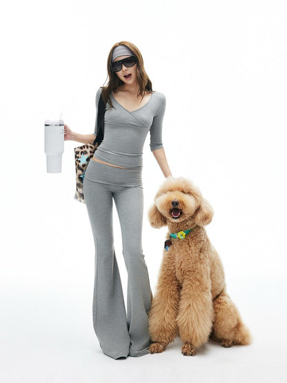 iamxiaa Crossover V-neck Slim Fit Wide Cuff Women&