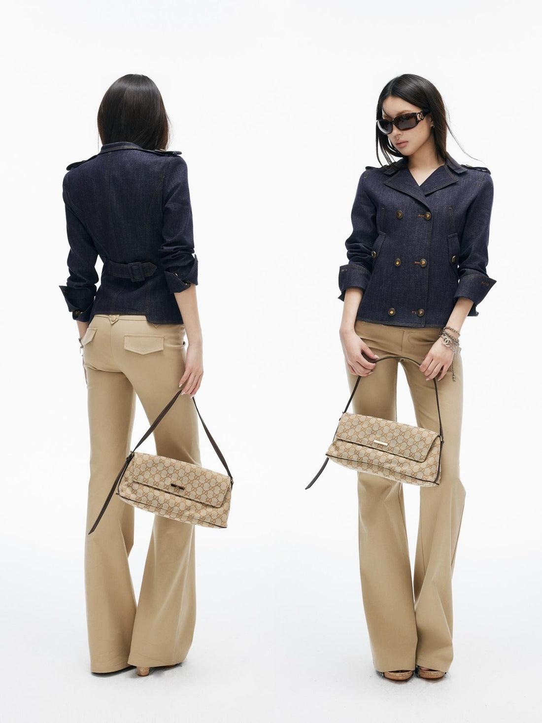 iamxiaa Dark Blue Washed Double Breasted Trench Style Women&