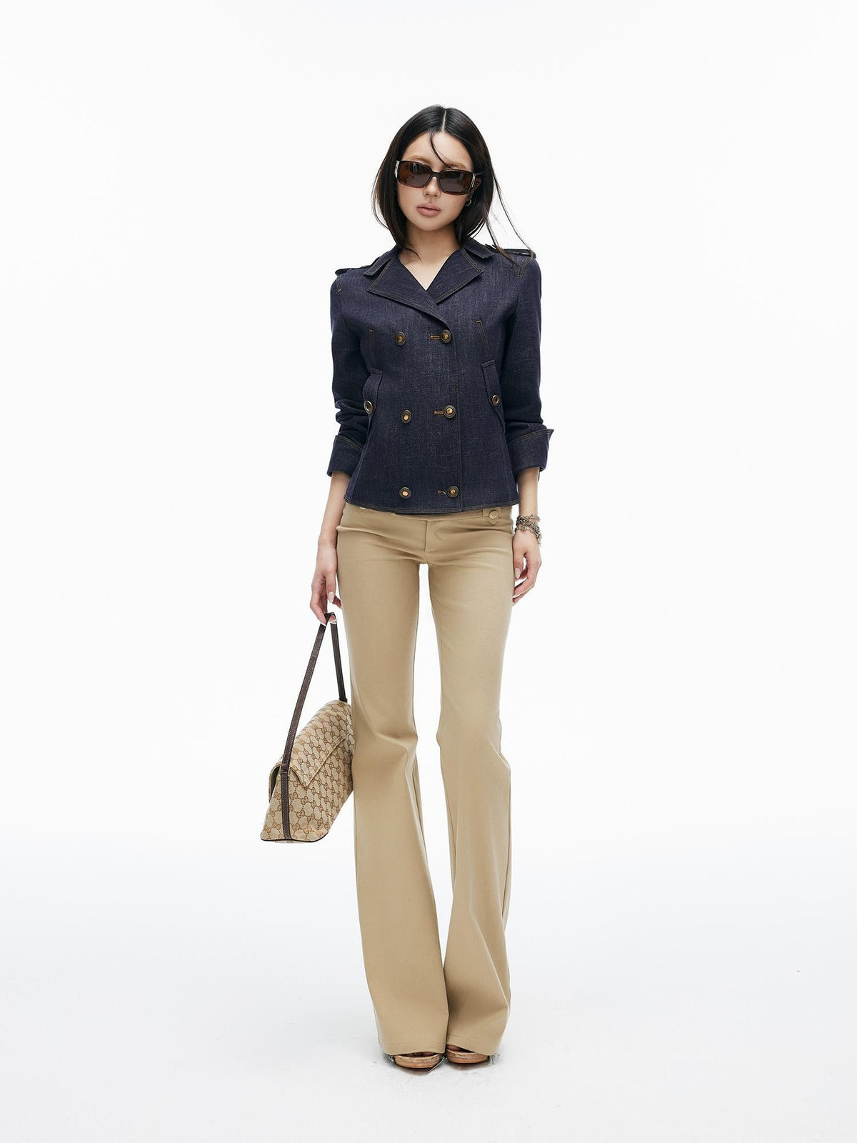 iamxiaa Dark Blue Washed Double Breasted Trench Style Women&