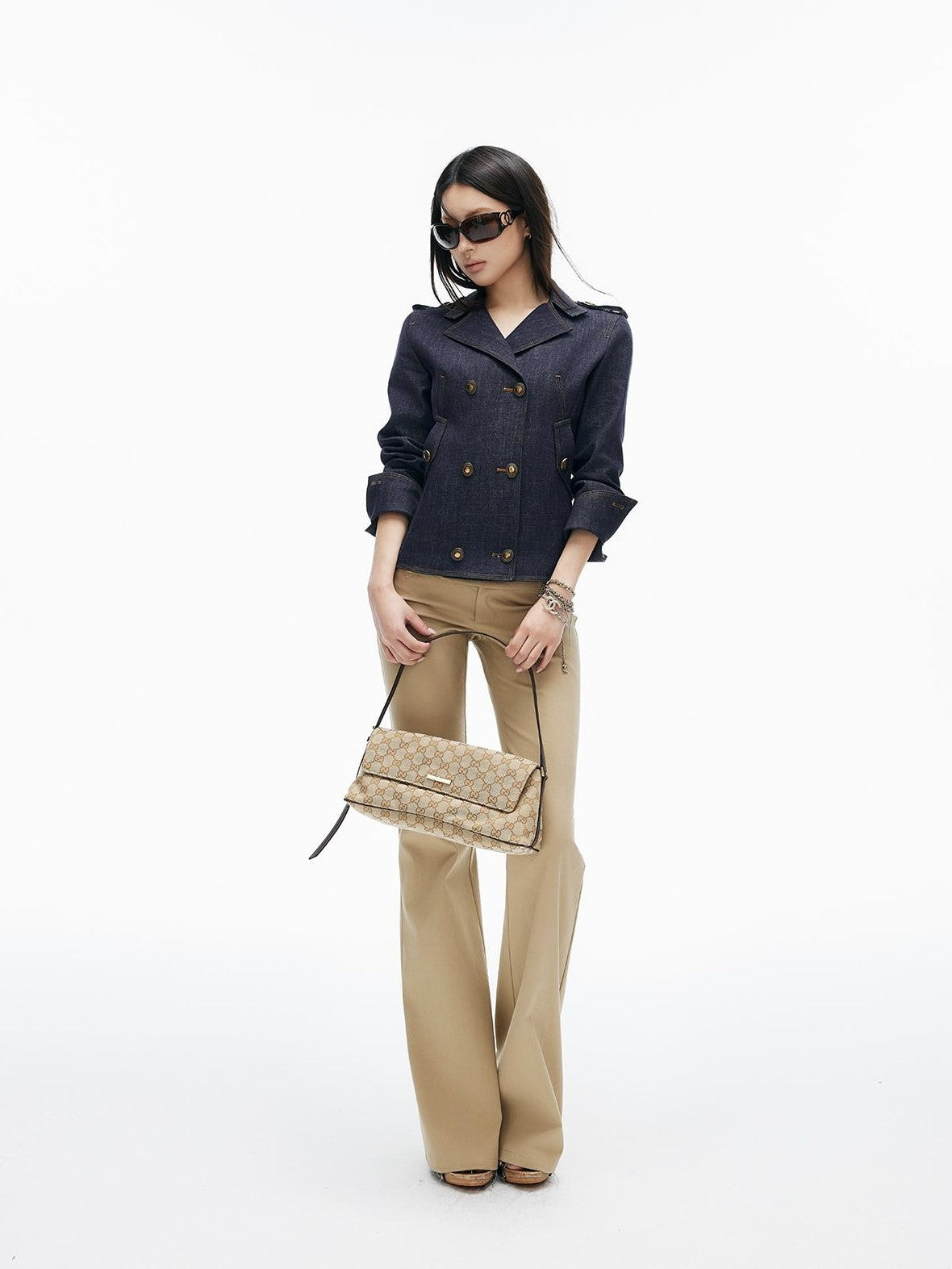 iamxiaa Dark Blue Washed Double Breasted Trench Style Women&