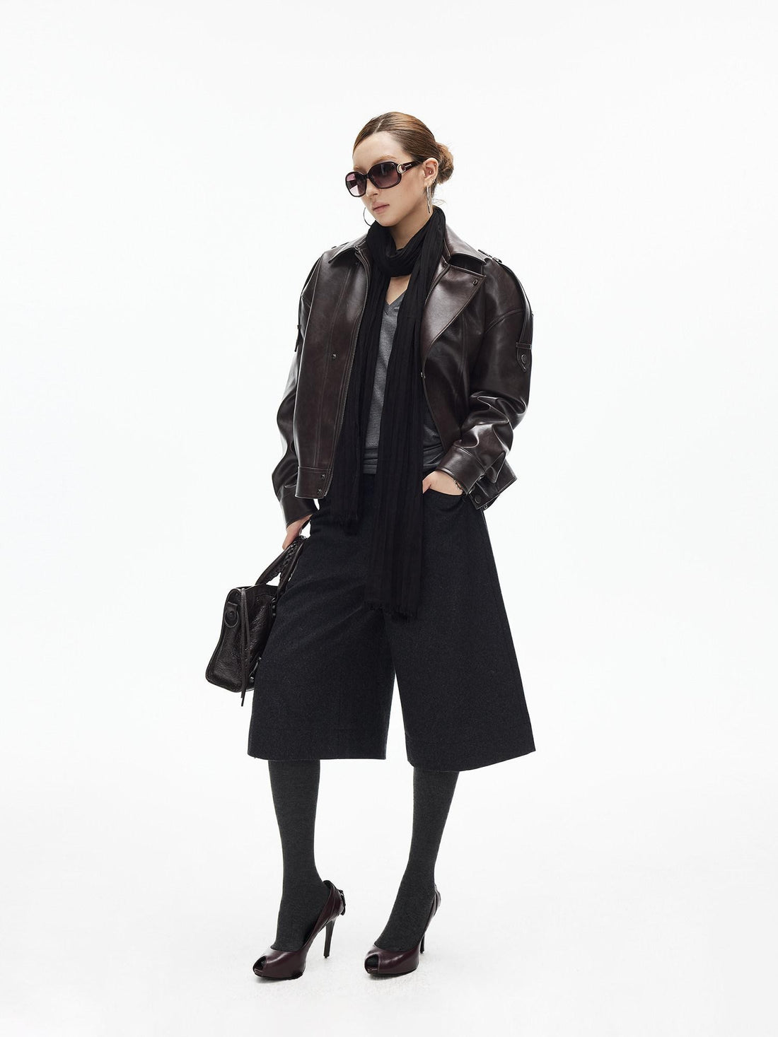 iamxiaa Dark Gray Handstitched Textured Buttoned A Line Women&