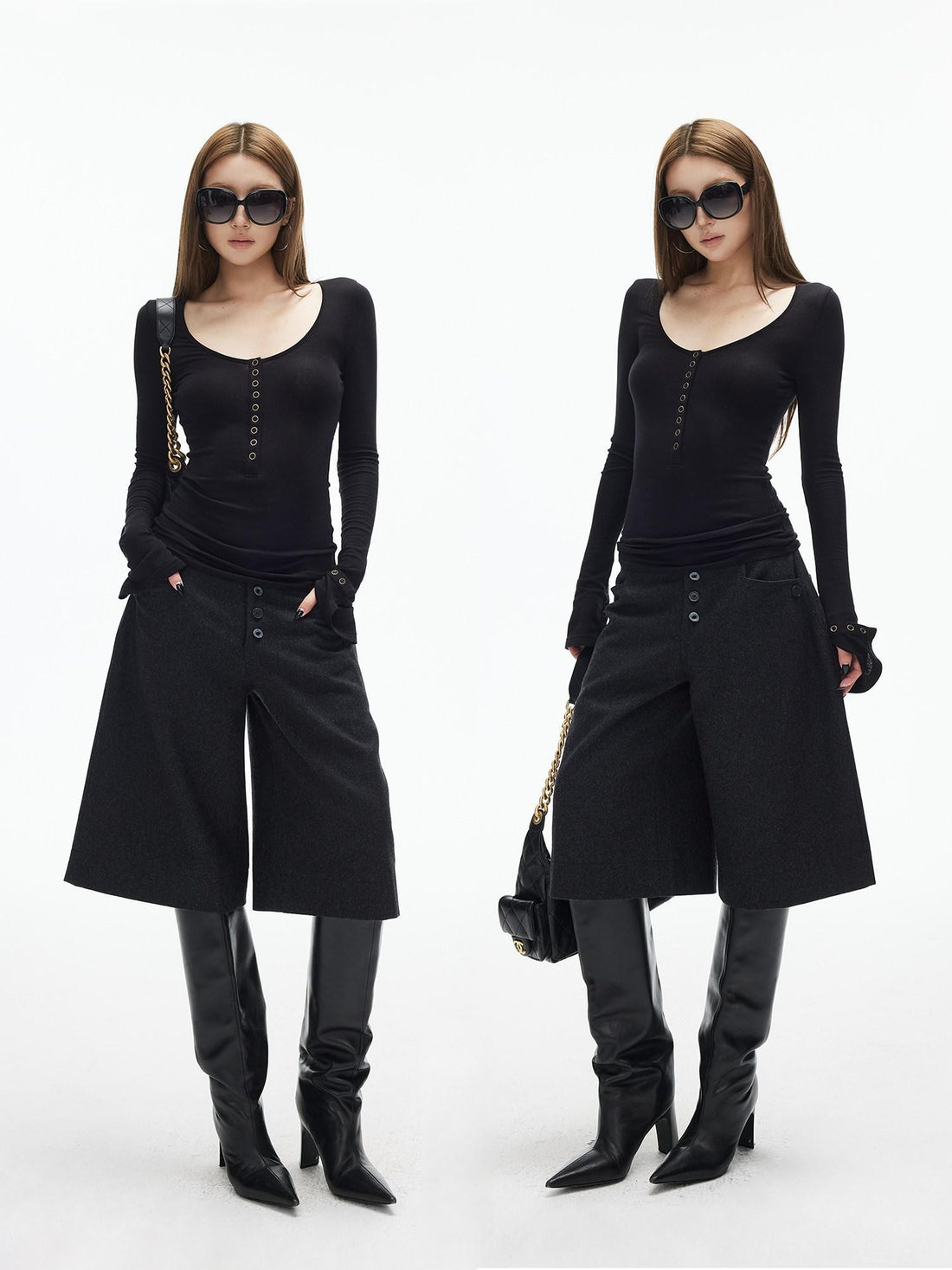 iamxiaa Dark Gray Handstitched Textured Buttoned A Line Women&