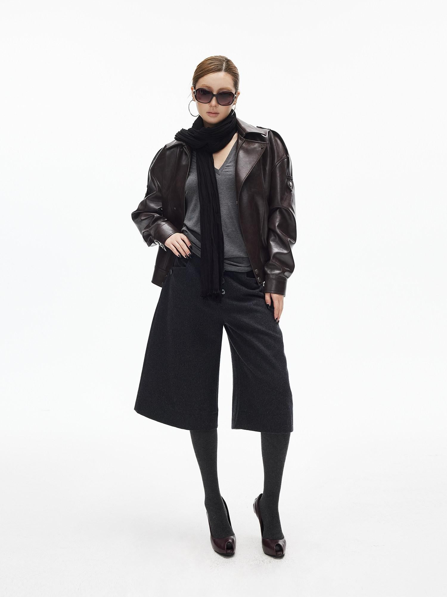 iamxiaa Dark Gray Handstitched Textured Buttoned A Line Women&