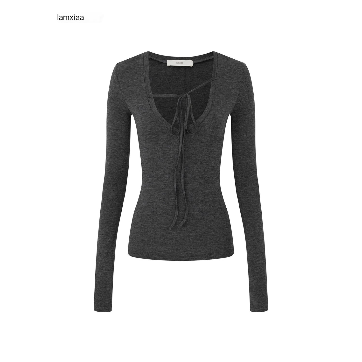 iamxiaa_Dark_Heather_Gray_Deep_V_Asymmetric_Tie_Women&