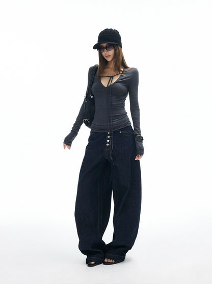iamxiaa Dark Heather Gray Deep V Asymmetric Tie Women&