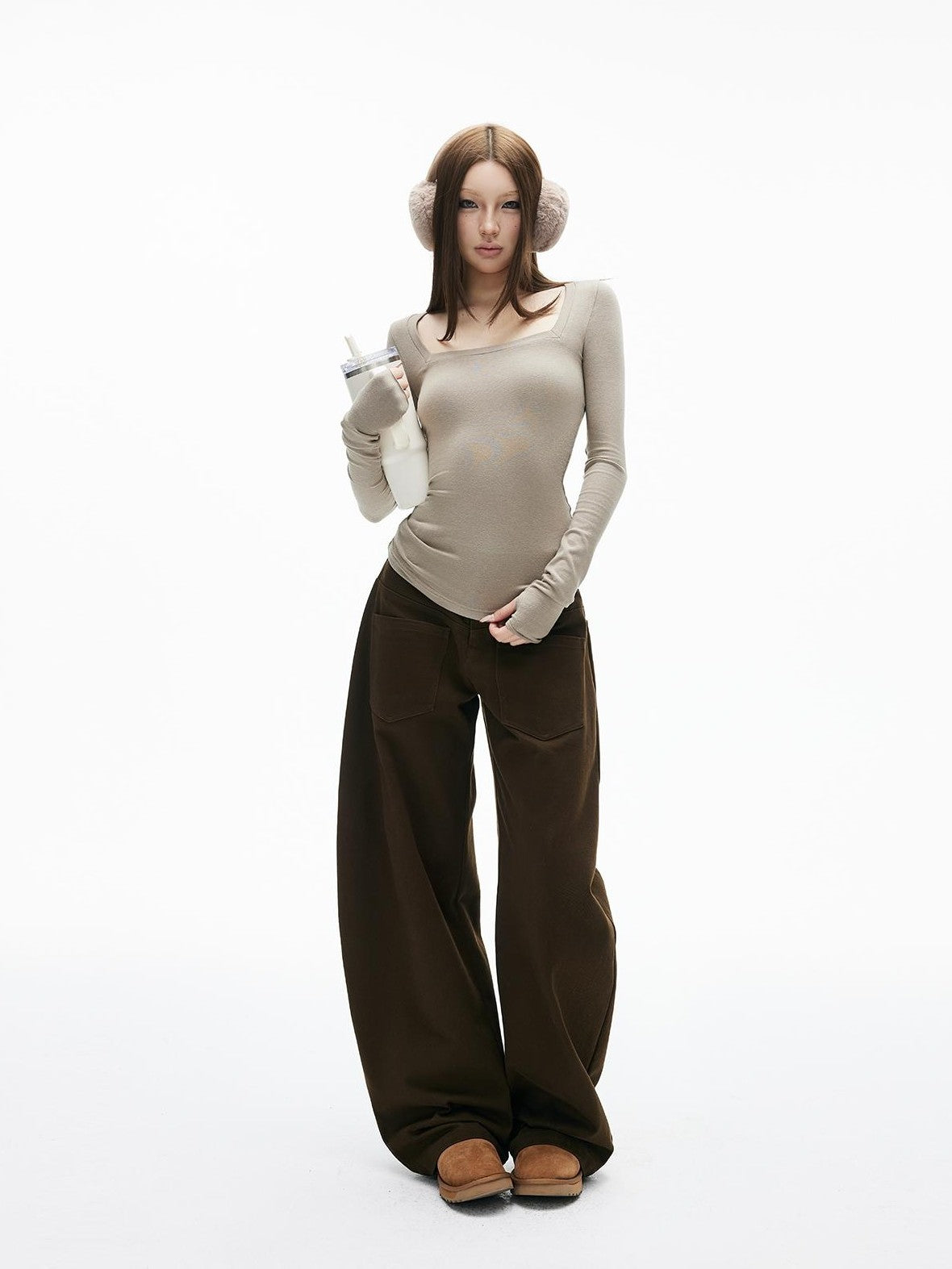 iamxiaa Deconstructed Reverse Pocket Twill Texture Women&