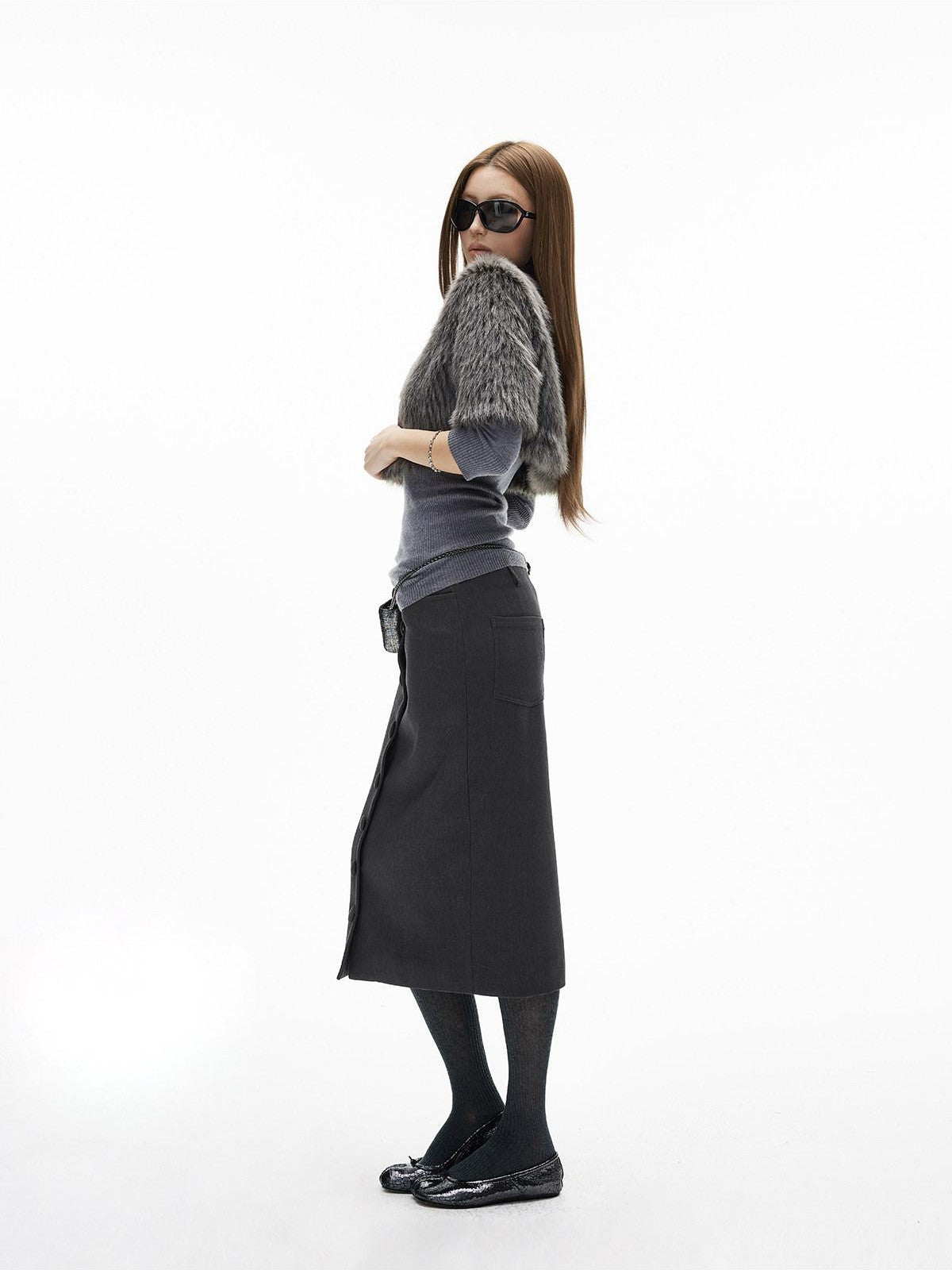 iamxiaa Deep Gray Vintage Handcrafted Button Front Women&