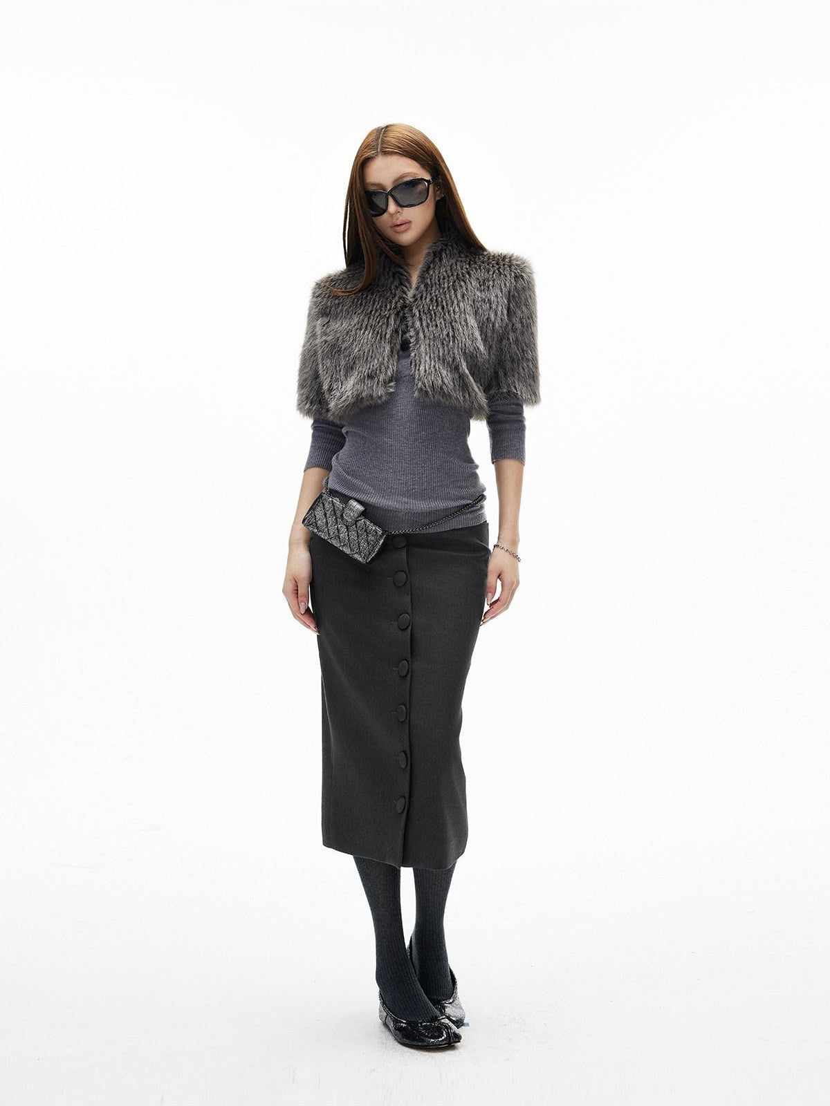iamxiaa Deep Gray Vintage Handcrafted Button Front Women&
