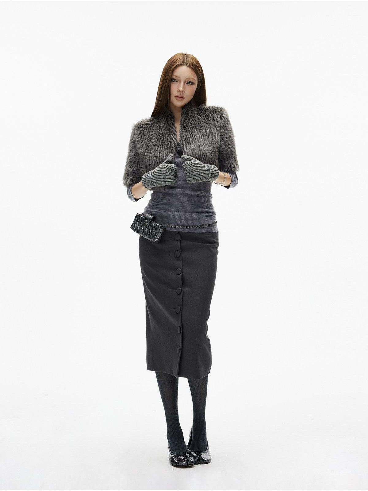iamxiaa Deep Gray Vintage Handcrafted Button Front Women&