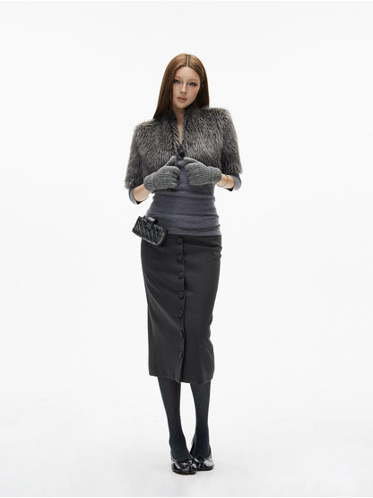 iamxiaa Deep Gray Vintage Handcrafted Button Front Women&