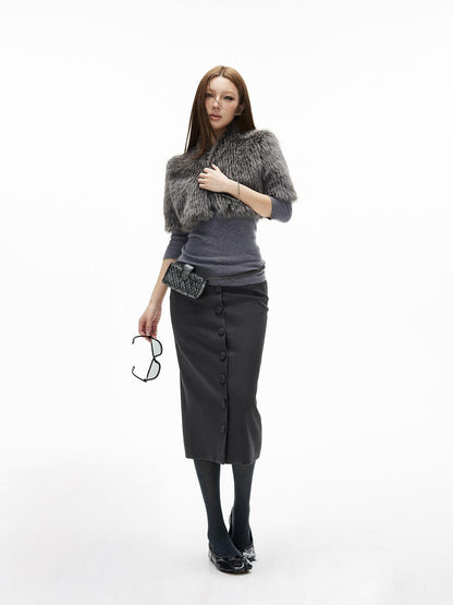 iamxiaa Deep Gray Vintage Handcrafted Button Front Women&