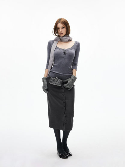 iamxiaa Deep Gray Vintage Handcrafted Button Front Women&