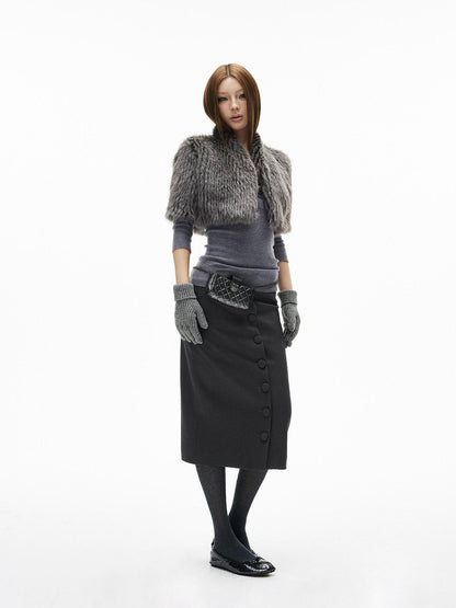 iamxiaa Deep Gray Vintage Handcrafted Button Front Women&