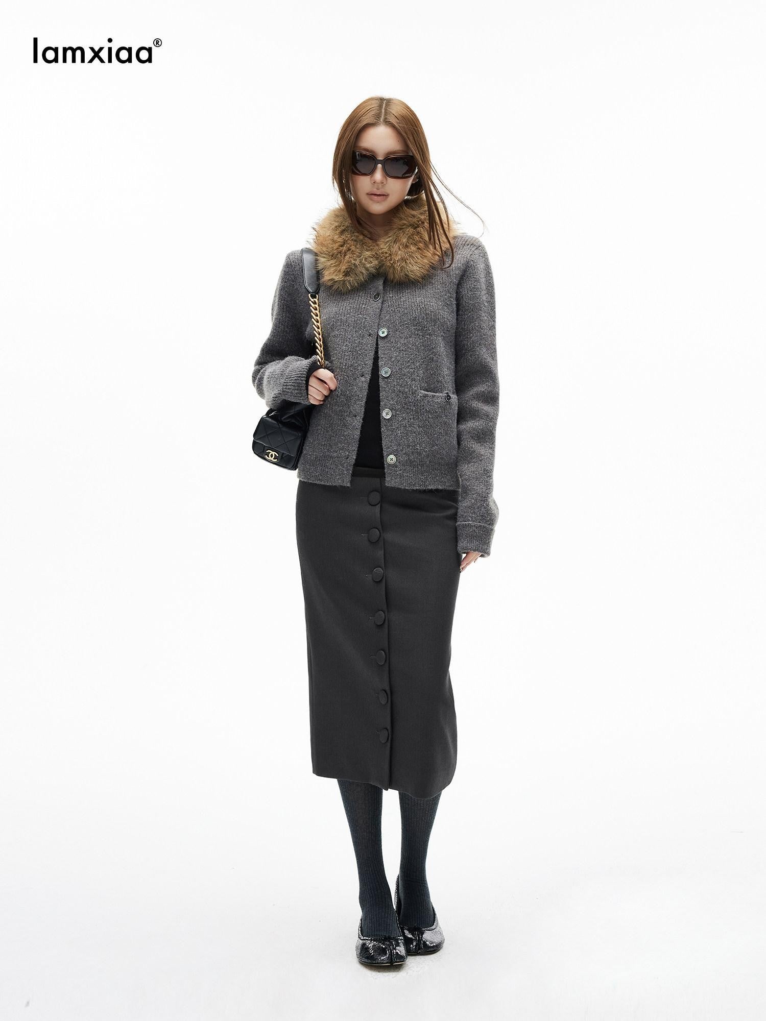 iamxiaa Deep Gray Vintage Handcrafted Button Front Women&