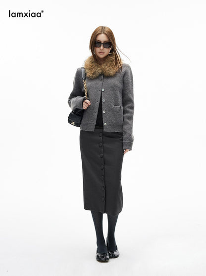 iamxiaa Deep Gray Vintage Handcrafted Button Front Women&