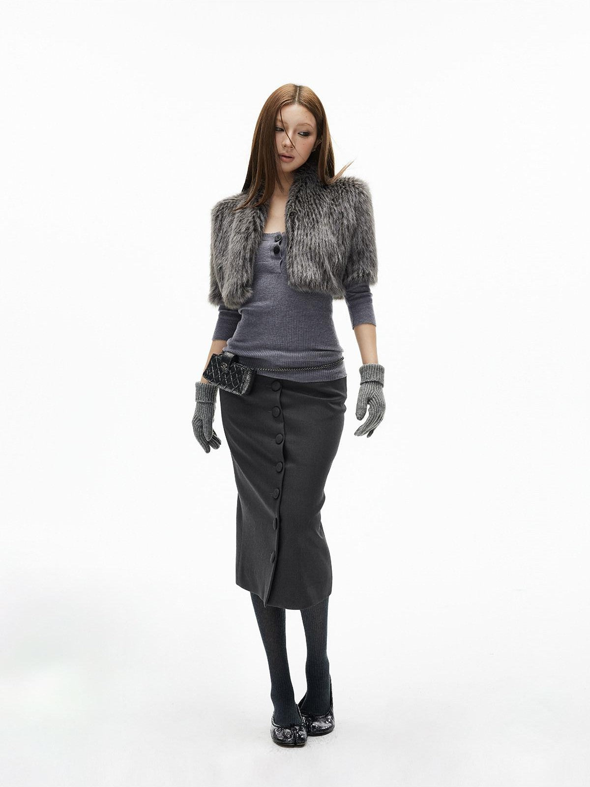 iamxiaa Deep Gray Vintage Handcrafted Button Front Women&