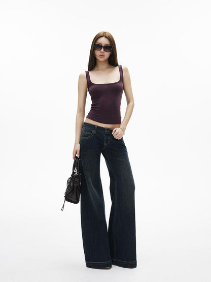 iamxiaa Deep Navy Contrast Stitch Ultra Low Rise Five Pocket Women&