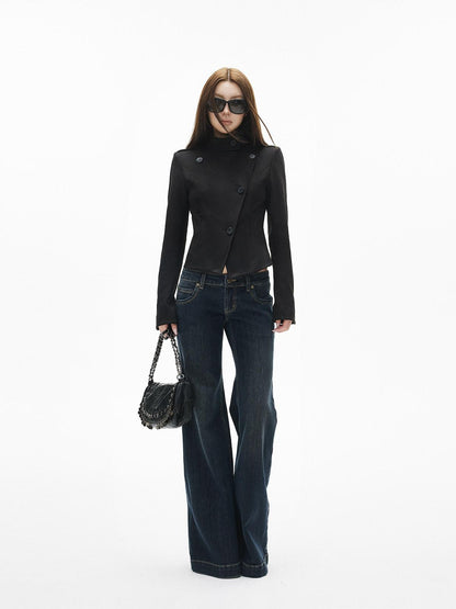 iamxiaa Deep Navy Contrast Stitch Ultra Low Rise Five Pocket Women&