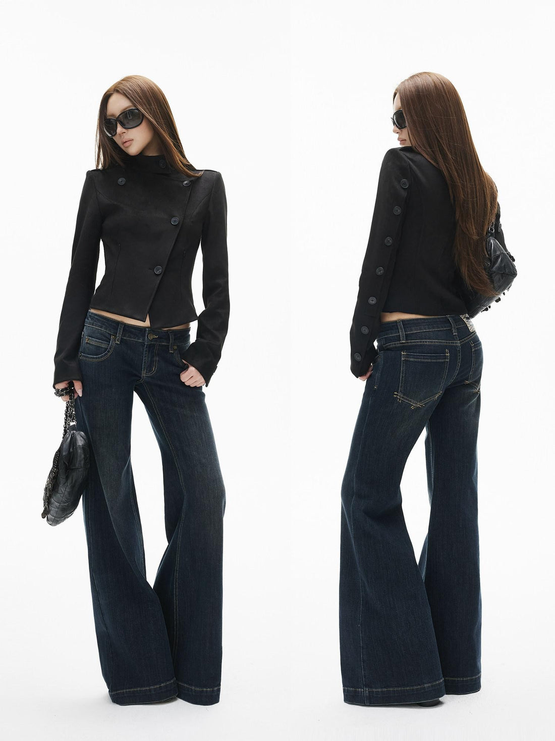 iamxiaa Deep Navy Contrast Stitch Ultra Low Rise Five Pocket Women&