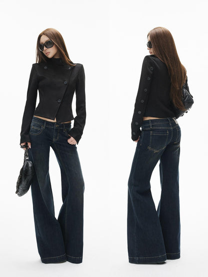 iamxiaa Deep Navy Contrast Stitch Ultra Low Rise Five Pocket Women&