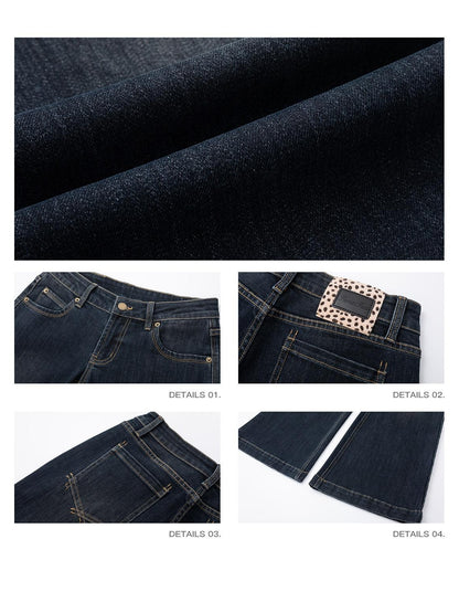 iamxiaa Deep Navy Contrast Stitch Ultra Low Rise Five Pocket Women&