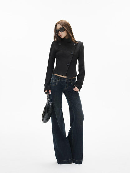 iamxiaa Deep Navy Contrast Stitch Ultra Low Rise Five Pocket Women&