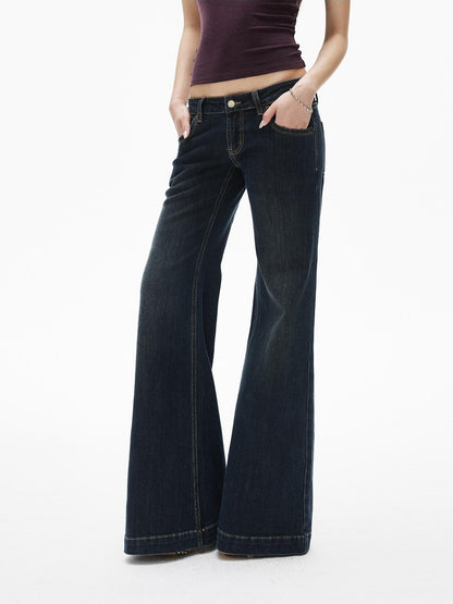 iamxiaa Deep Navy Contrast Stitch Ultra Low Rise Five Pocket Women&