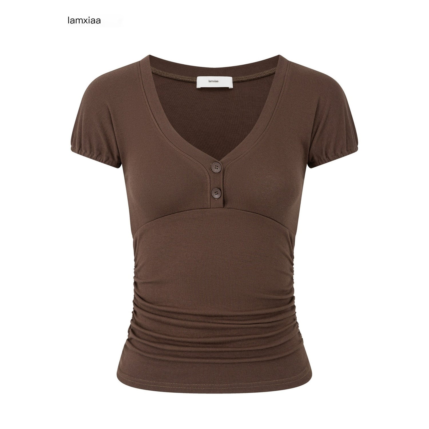 iamxiaa_Deep_Sweetheart_Henley_Ruching_Cap_Sleeve_Women&
