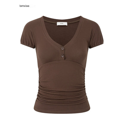 iamxiaa_Deep_Sweetheart_Henley_Ruching_Cap_Sleeve_Women&