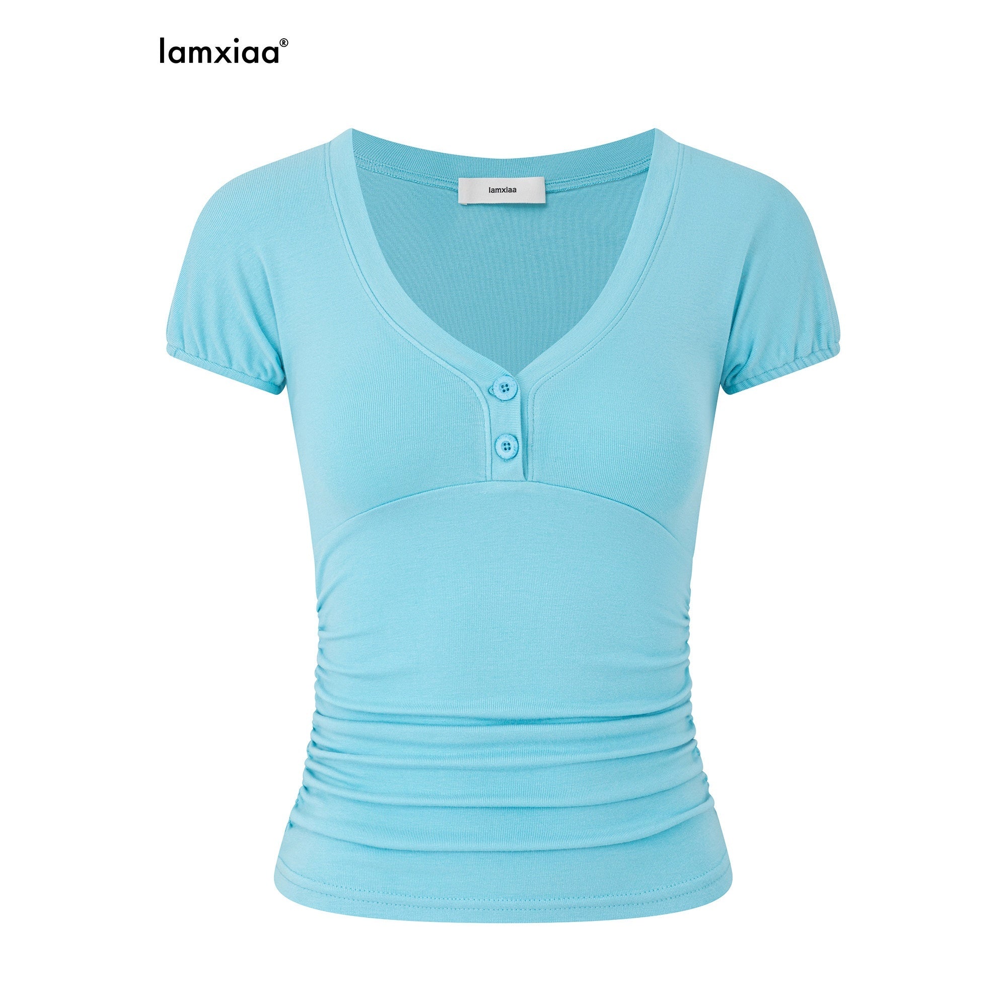 iamxiaa_Deep_Sweetheart_Henley_Ruching_Cap_Sleeve_Women&