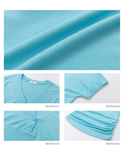 iamxiaa Deep Sweetheart Henley Ruching Cap Sleeve Women&