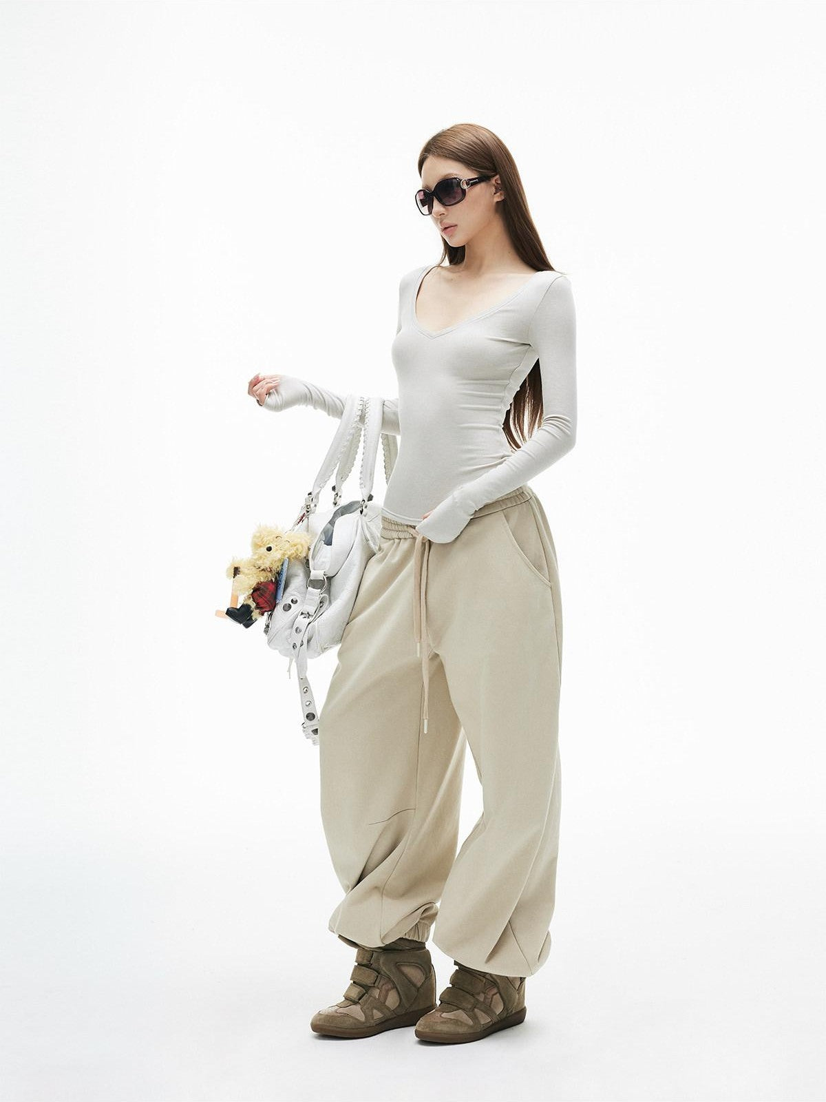 iamxiaa Deep Sweetheart Neck Thumbhole Women&