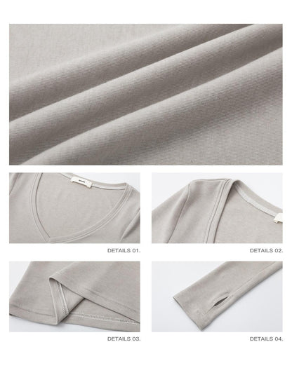 iamxiaa Deep Sweetheart Neck Thumbhole Women&
