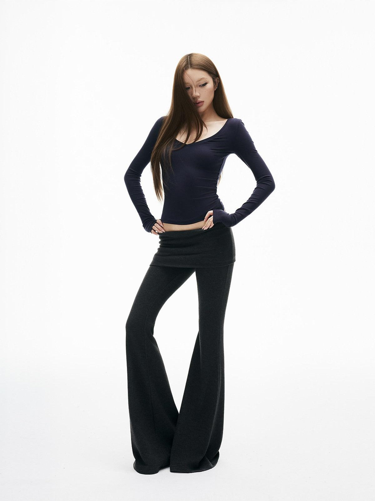iamxiaa Deep Sweetheart Neck Thumbhole Women&