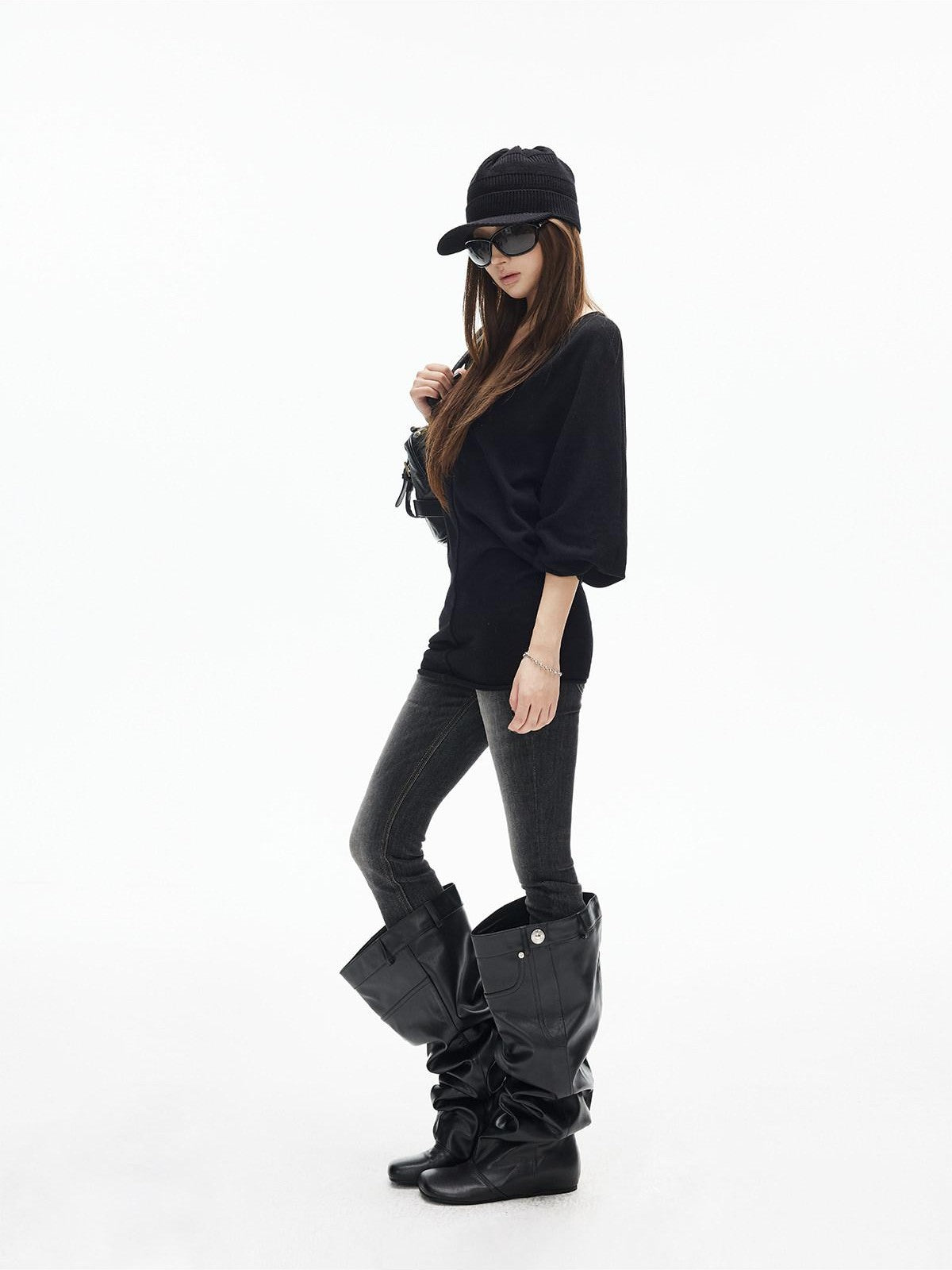 iamxiaa Deep U Neck Center Seam Batwing Sleeve Women&