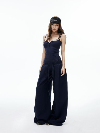 iamxiaa Deep U Neck Ribbed Button Front Slim Fit Women&