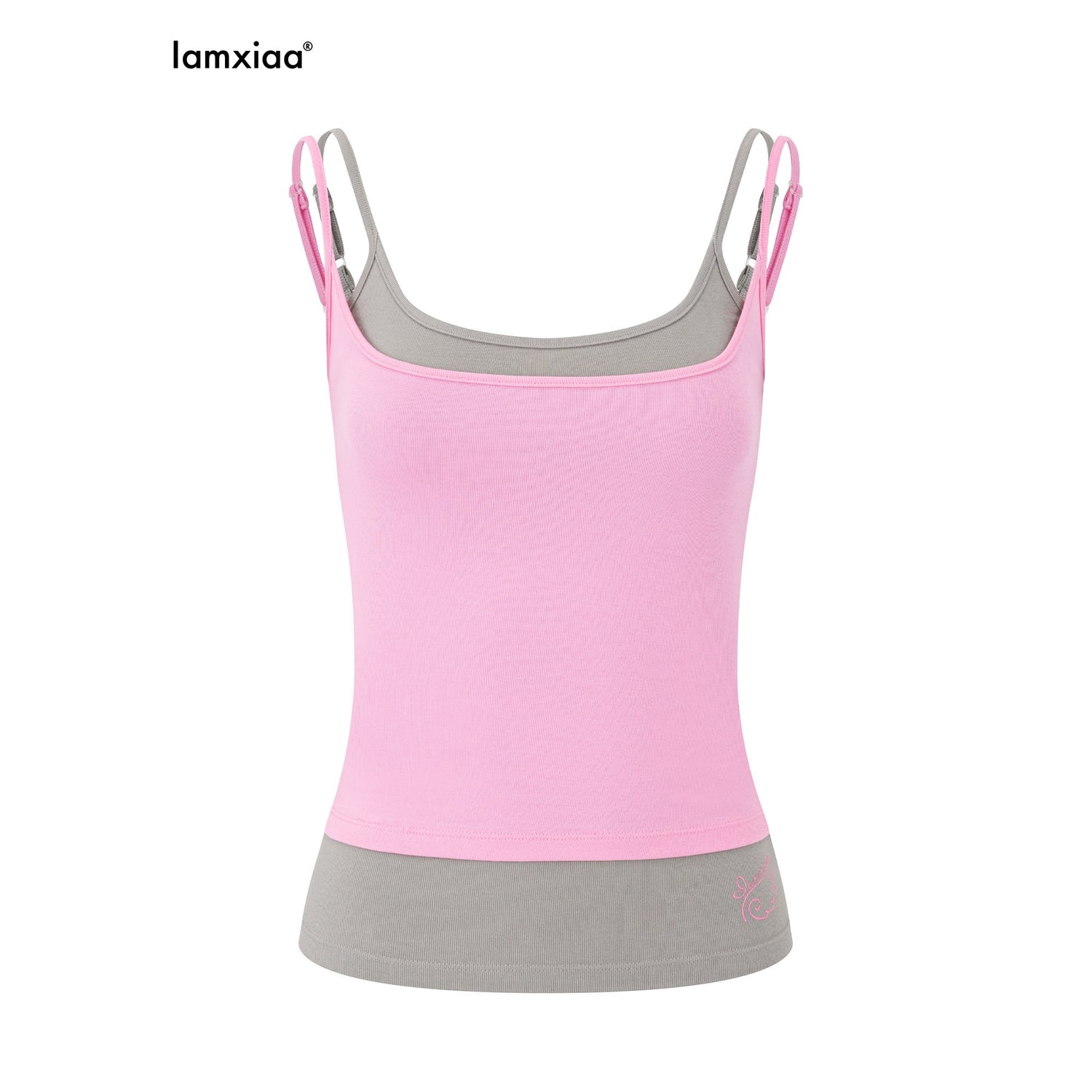 iamxiaa_Deep_U_Neck_Small_Print_Colorblock_Layered_Two_Piece_Women&