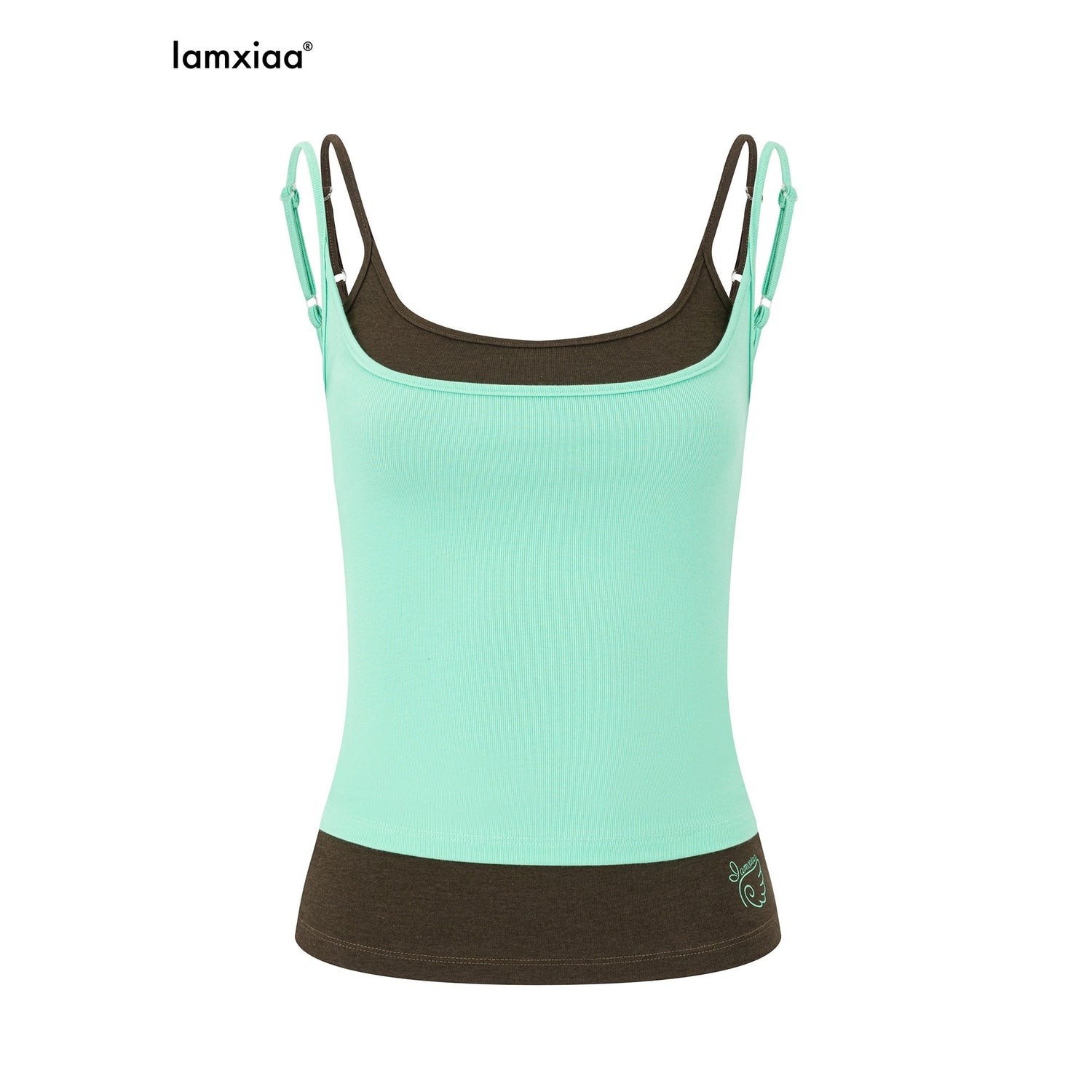 iamxiaa_Deep_U_Neck_Small_Print_Colorblock_Layered_Two_Piece_Women&