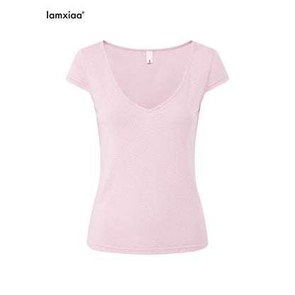 iamxiaa_Deep_V-neck_Cap_Sleeves_Fitted_Waist_Women&