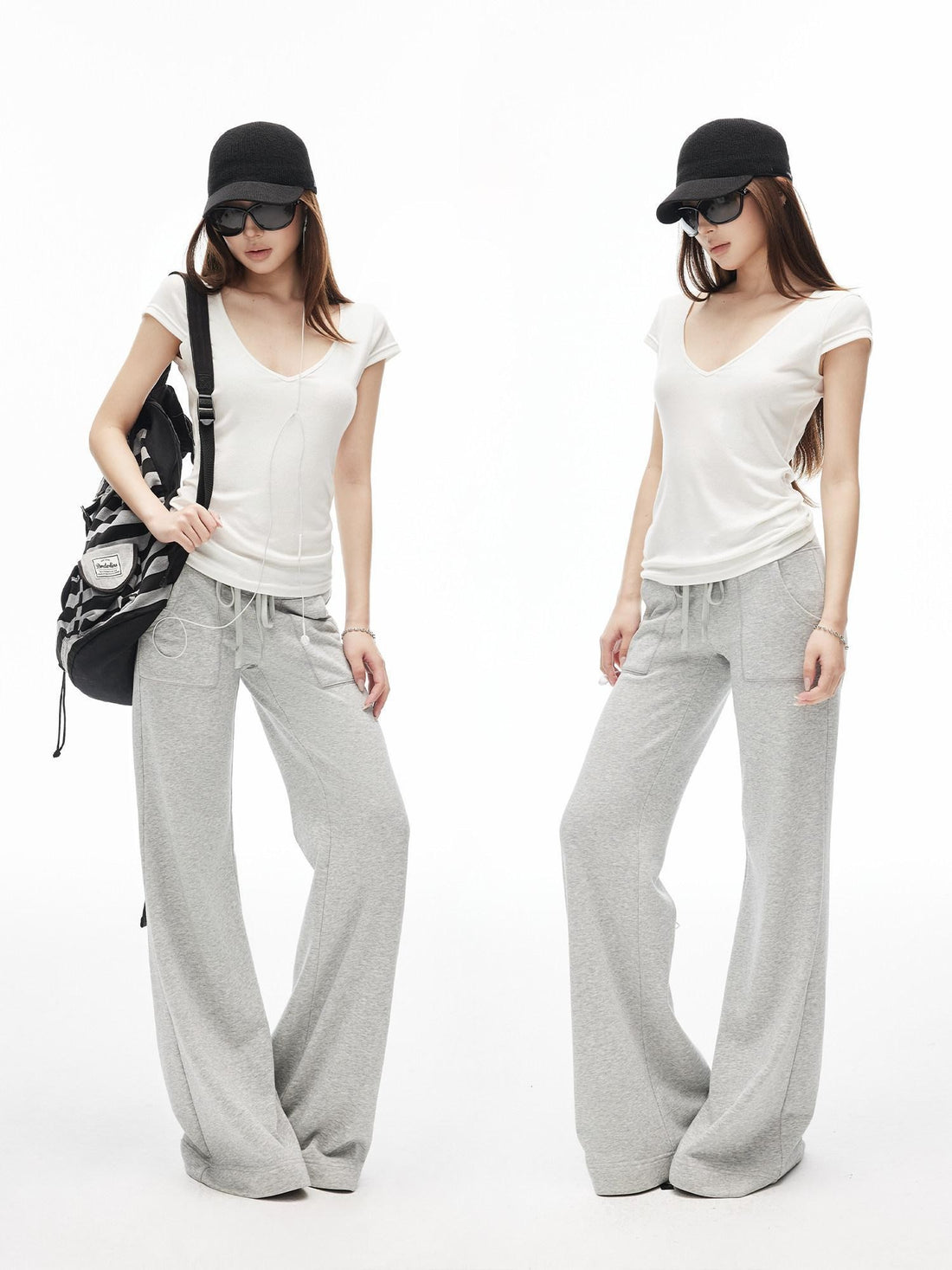 iamxiaa Deep V-neck Cap Sleeves Fitted Waist Women&