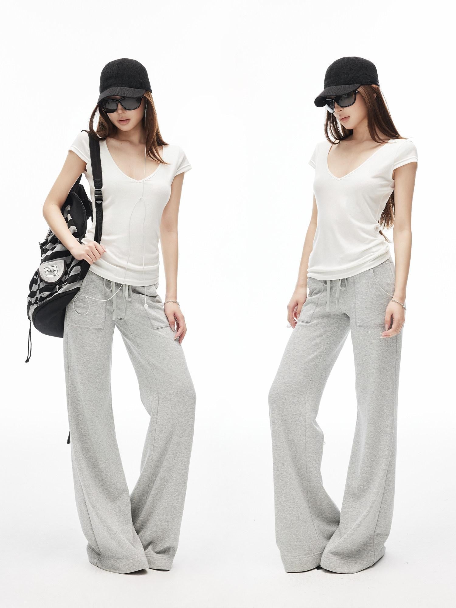 iamxiaa Deep V-neck Cap Sleeves Fitted Waist Women&