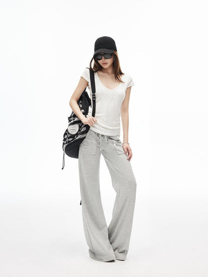 iamxiaa Deep V-neck Cap Sleeves Fitted Waist Women&