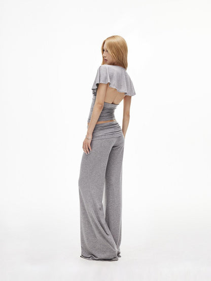 iamxiaa Deep V Cutout Ruffle Sleeve Open Back Women&